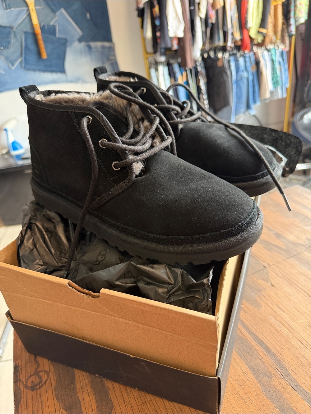 UGG Black Suede Fur-Lined Lace-Up Chukka Boots